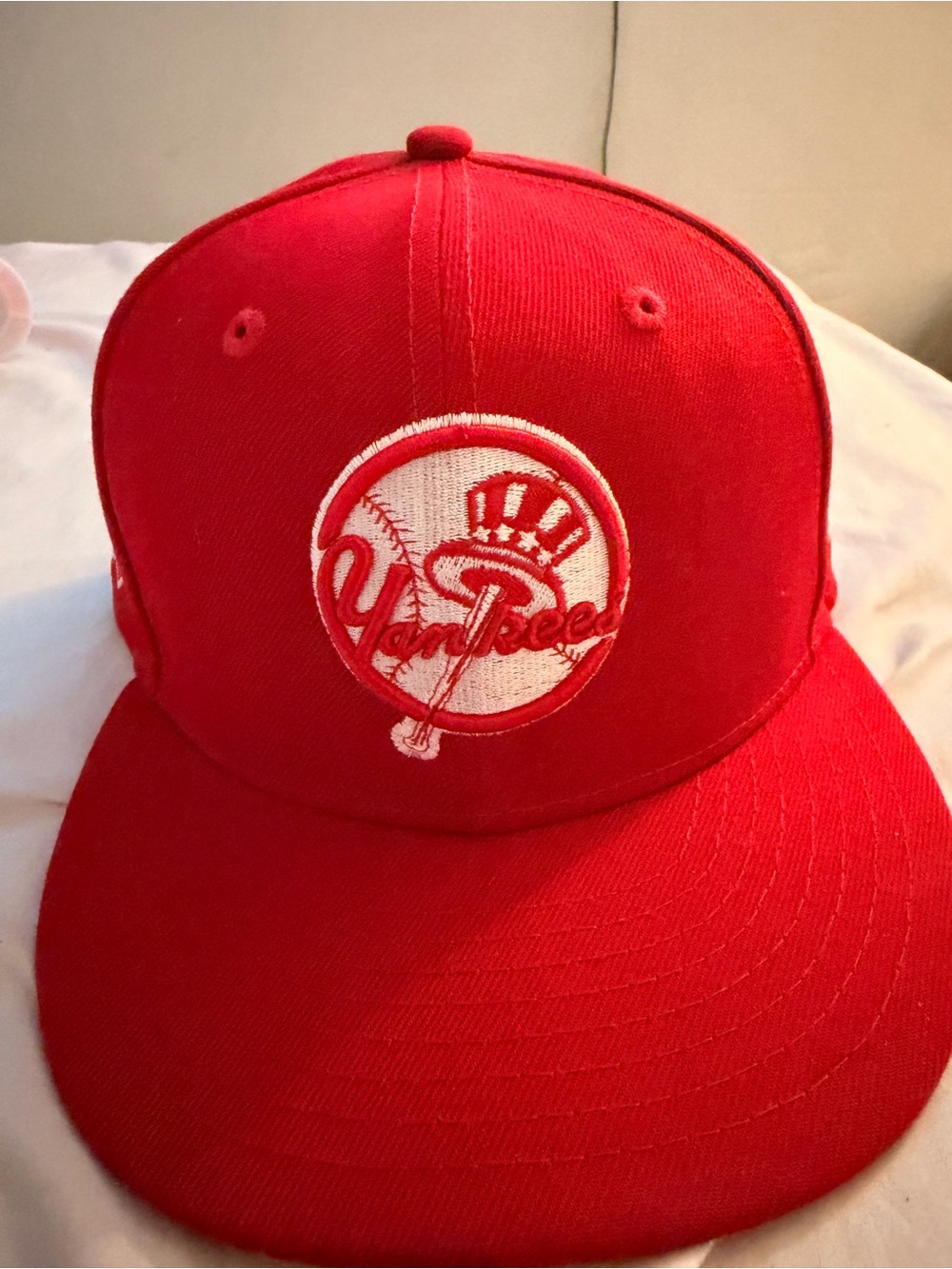 Red Embroidered Logo Snapback Hat